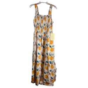 Trovata Birds of Paradis Smocked Maxi Dress Floral Ramie Cotton Medium NWT